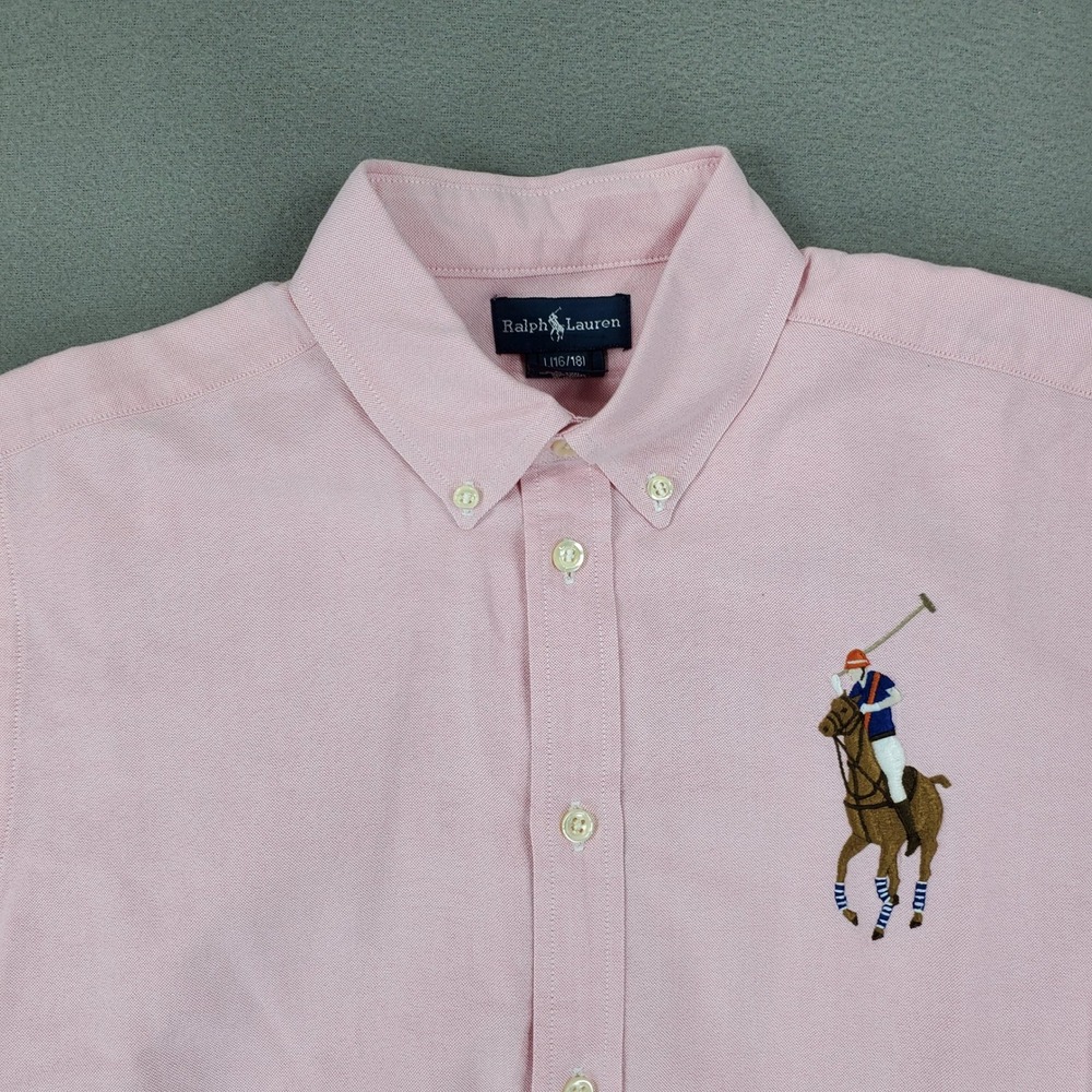 Ralph Lauren Button Up Shirt Kids L Pink Big Pony Oxford Long Sleeve L(16/18)